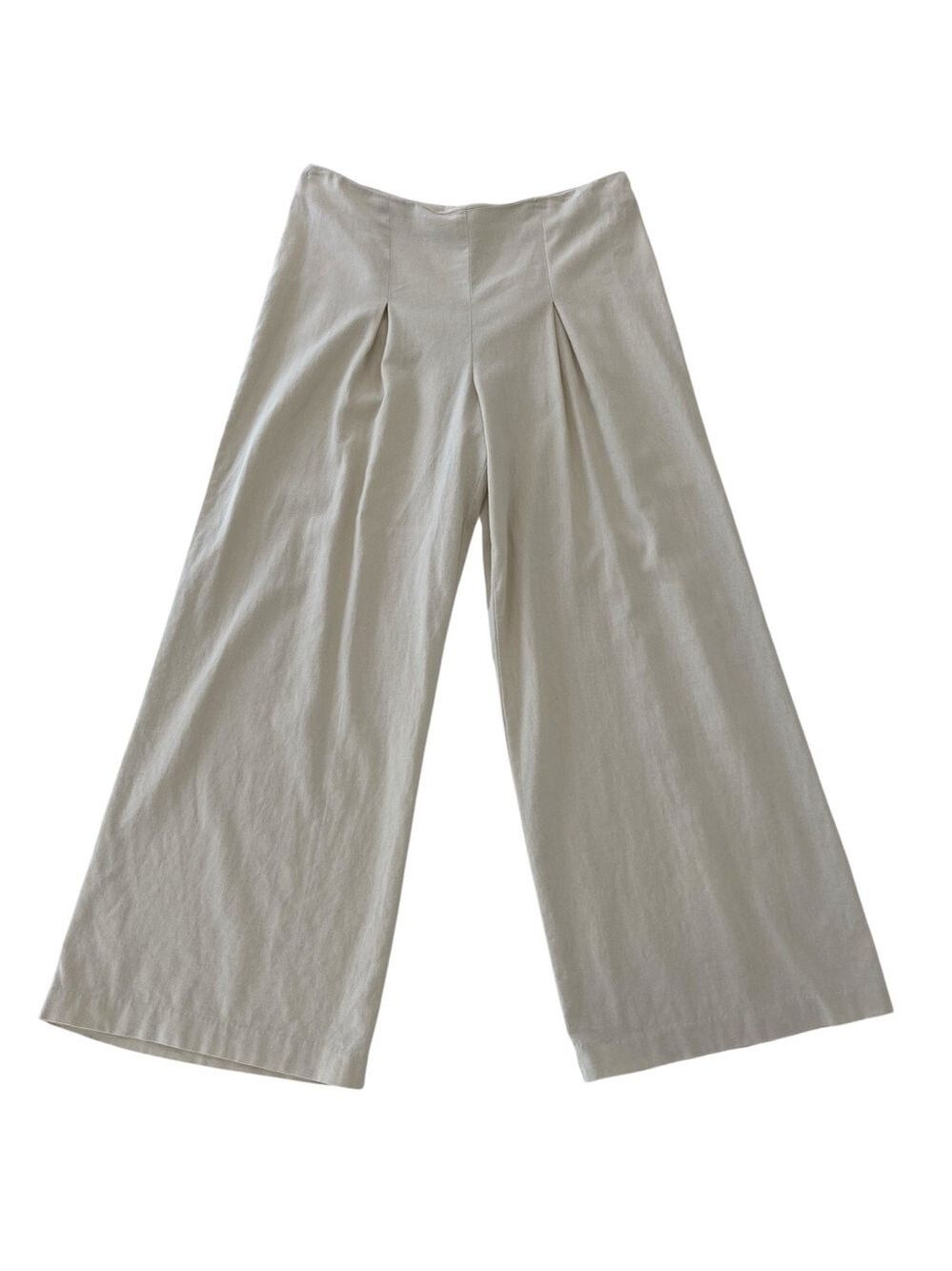 Sigid Olsen wide trousers pants beige tan linen blend neutral tone large legs 12